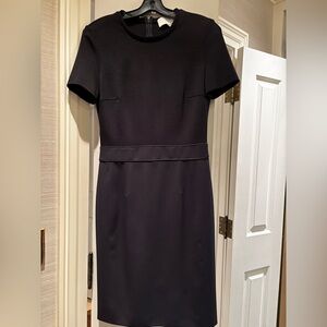 NEW! Hugo Boss Dualisa Black/Midnight Colorblocked Wool/Leather Trim Dress 4